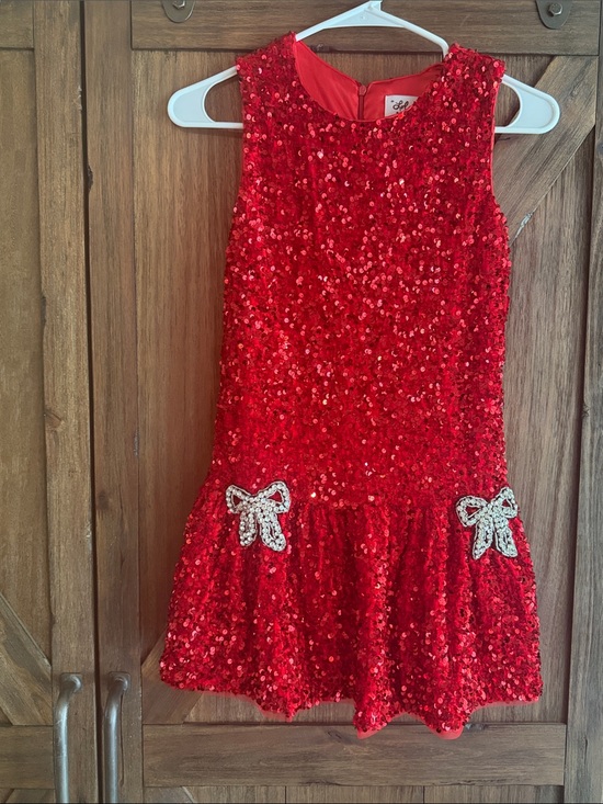 Lola + The Boys Other - Lola and the Boys Girls Red Sequin Party Dress with Bow Accents